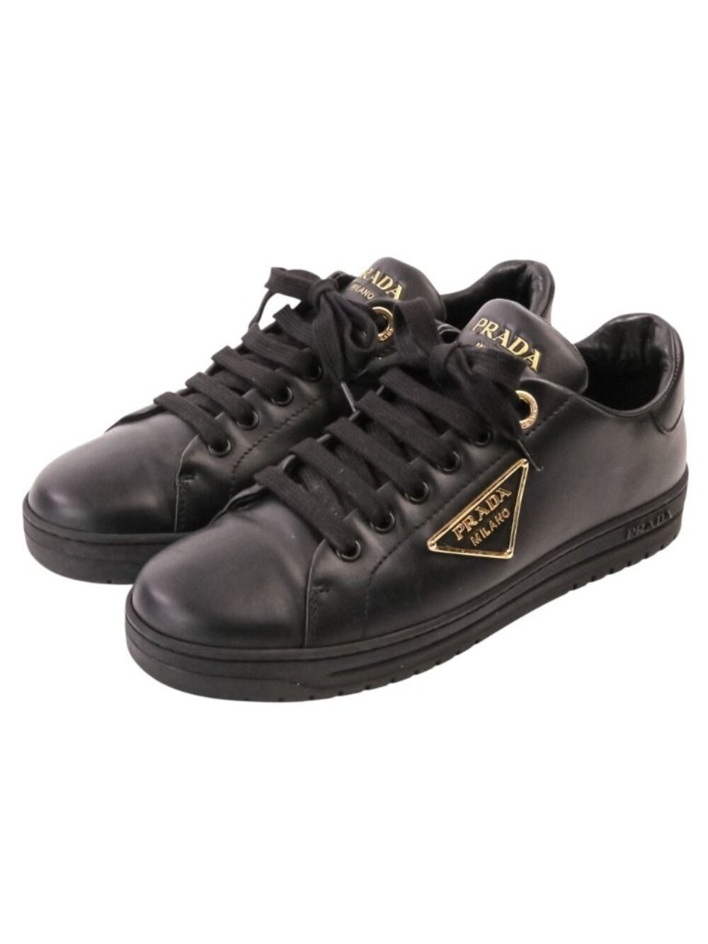 Prada Triangle Logo Leather Sneakers Black Spring Summer Fall Winter
